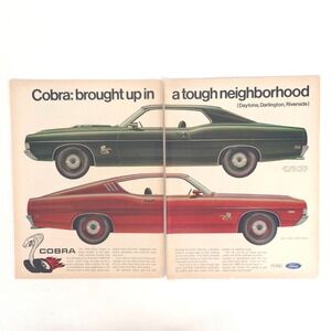 Vintage 1969 Ford Cobra Print Ad Promo Garage Wall Advertising Car Show Display